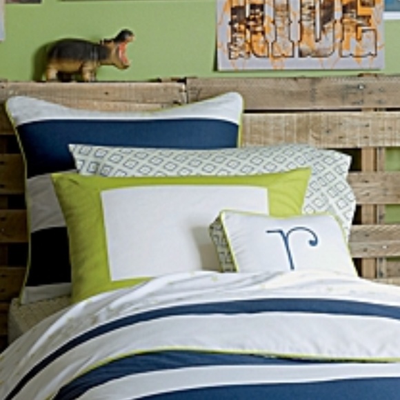 Serena & Lily Pair of Ronan Euro Shams Navy and White Stripes NEW - Picture 2 of 5